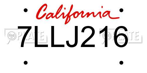 7LLJ216 California License Plate