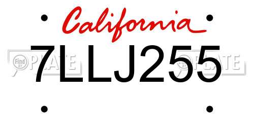 7LLJ255 California License Plate