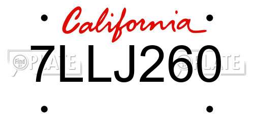 7LLJ260 California License Plate