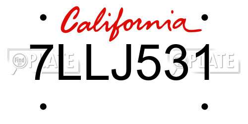 7LLJ531 California License Plate
