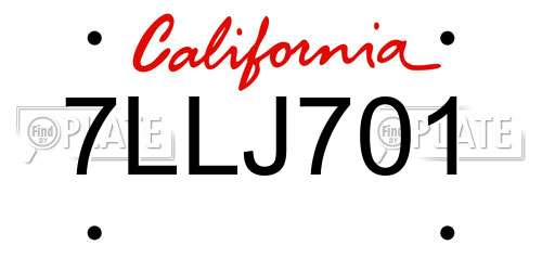 7LLJ701 California License Plate