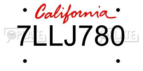 7LLJ780 California License Plate