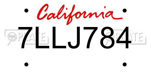 7LLJ784 California License Plate
