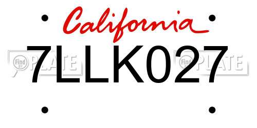 7LLK027 California License Plate