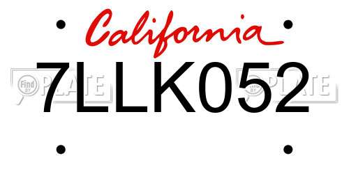7LLK052 California License Plate