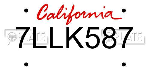 7LLK587 California License Plate