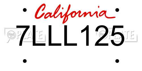 7LLL125 California License Plate