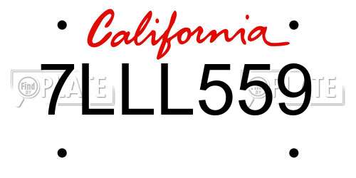 7LLL559 California License Plate