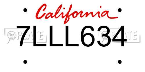 7LLL634 California License Plate