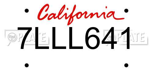 7LLL641 California License Plate