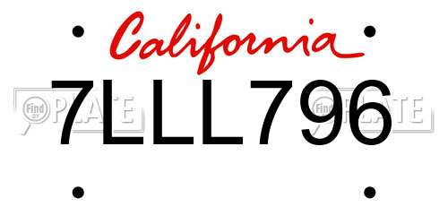 7LLL796 California License Plate