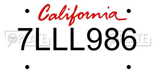 7LLL986 California License Plate