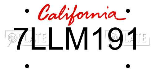 7LLM191 California License Plate