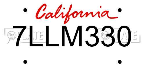 7LLM330 California License Plate