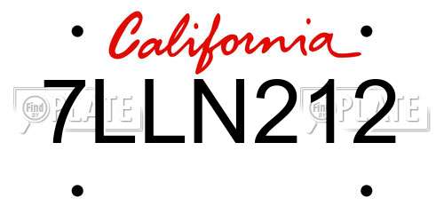 7LLN212 California License Plate