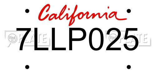 7LLP025 California License Plate