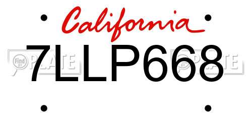 7LLP668 California License Plate