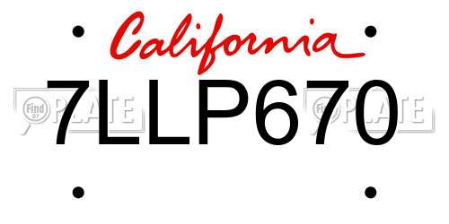 7LLP670 California License Plate