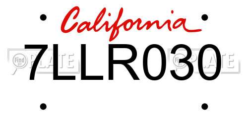 7LLR030 California License Plate