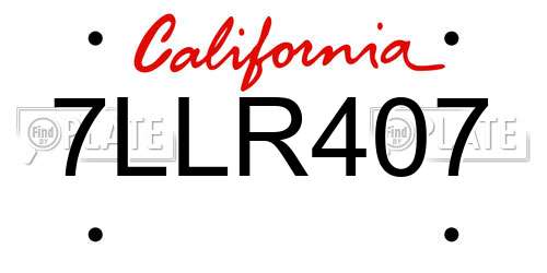 7LLR407 California License Plate