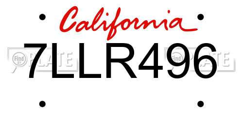 7LLR496 California License Plate