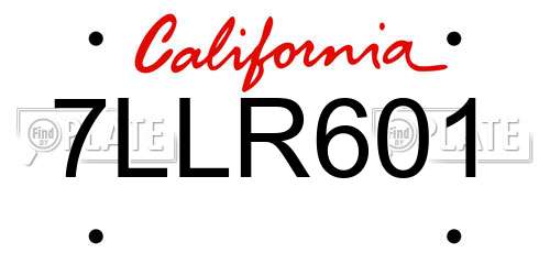 7LLR601 California License Plate