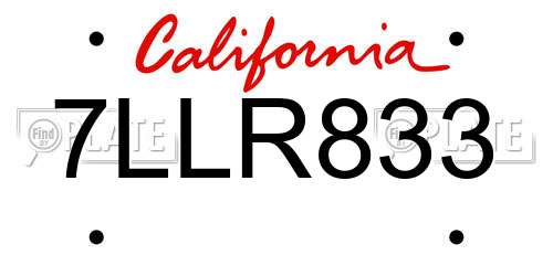 7LLR833 California License Plate