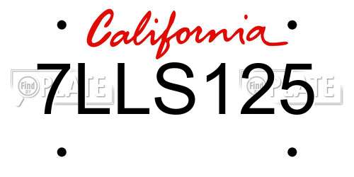 7LLS125 California License Plate