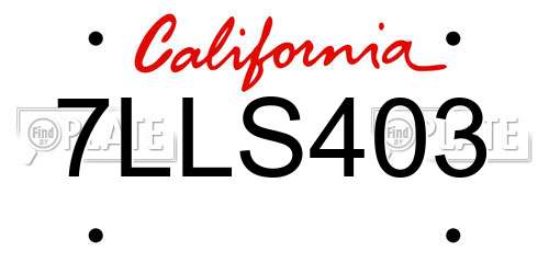 7LLS403 California License Plate