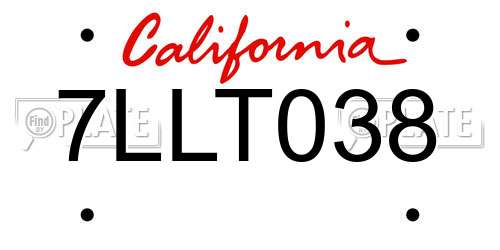 7LLT038 California License Plate