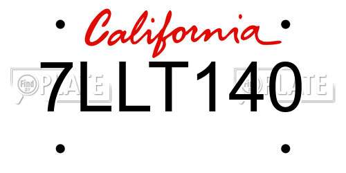 7LLT140 California License Plate