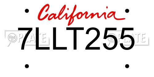 7LLT255 California License Plate