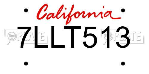 7LLT513 California License Plate