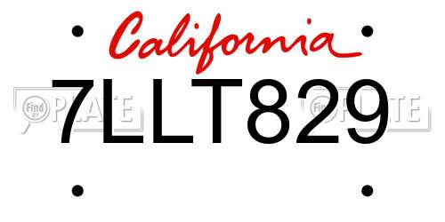 7LLT829 California License Plate