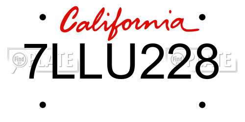 7LLU228 California License Plate