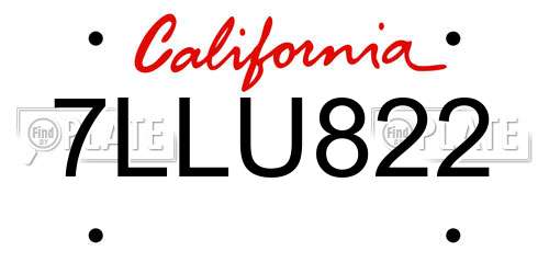 7LLU822 California License Plate