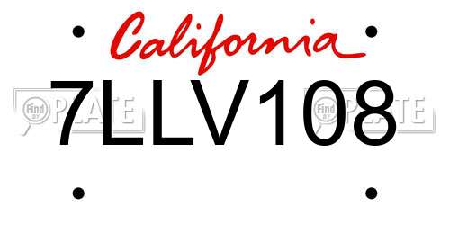 7LLV108 California License Plate