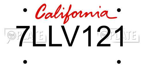 7LLV121 California License Plate