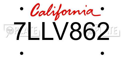 7LLV862 California License Plate