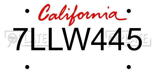 7LLW445 California License Plate