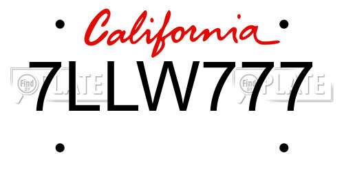 7LLW777 California License Plate