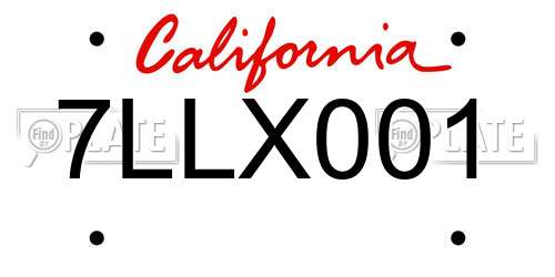 7LLX001 California License Plate