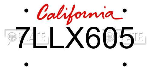 7LLX605 California License Plate