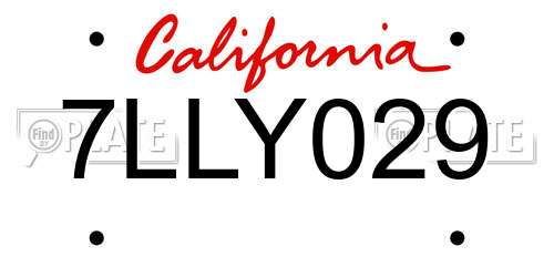 7LLY029 California License Plate