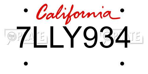 7LLY934 California License Plate