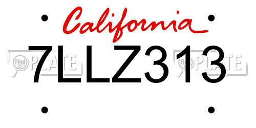 7LLZ313 California License Plate