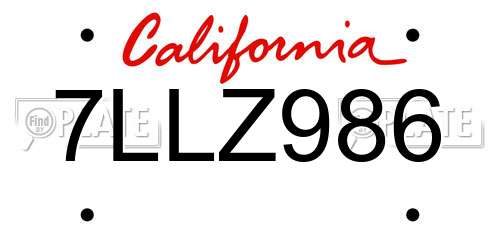 7LLZ986 California License Plate