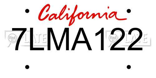 7LMA122 California License Plate
