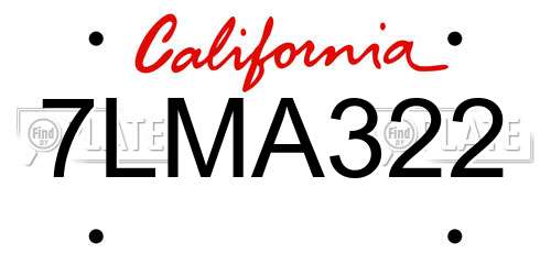 7LMA322 California License Plate