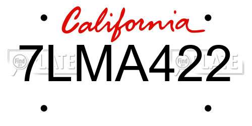 7LMA422 California License Plate